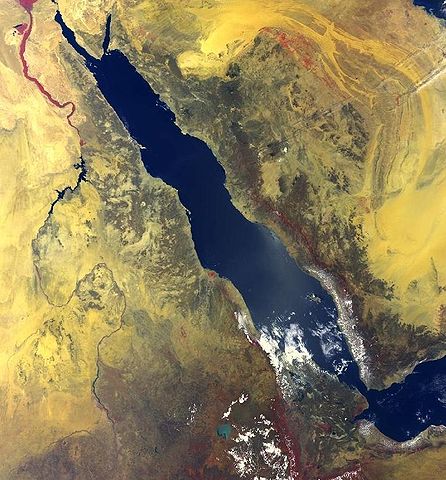 Mar Rosso, posizione geografica, seprazione tra Africa e Asia. Visto dallo spazio.