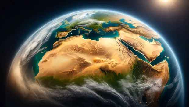 Il Deserto del Sahara visto dallo spazio, che sottolinea la sua vasta estensione