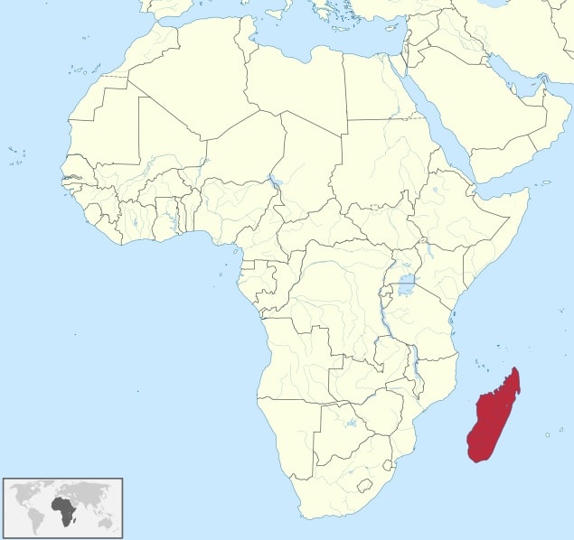 Posizione geografica del Madagascar.