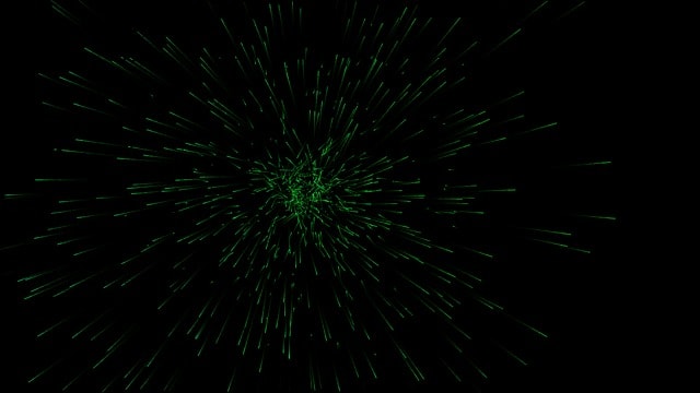 Particelle di energia nello spazio. VelocitÃ , verde, luci.
