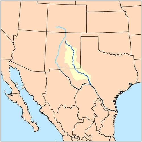 Rio Grande, Rio Bravo, fiume al confine tra Texas e Messico.