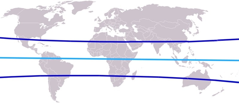 Tropico del Cancro, Equatore e tropico del Capricorno su mappa.