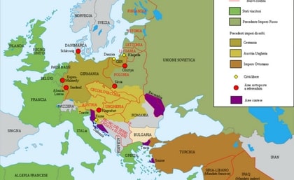 Mappa, cartina dell'Europa dopo la prima guerra mondiale.