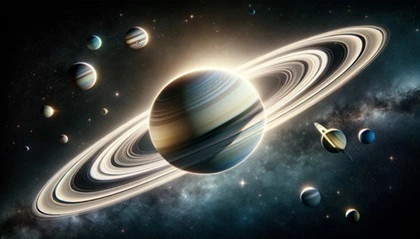 Saturno con i suoi anelli imponenti, evidenziando la loro dimensione e composizione di ghiaccio