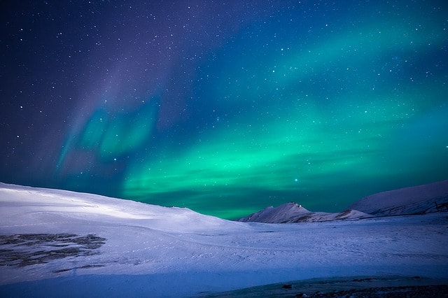 Aurora boreale, nord, ghiaccio, montagna, scandinavia.
