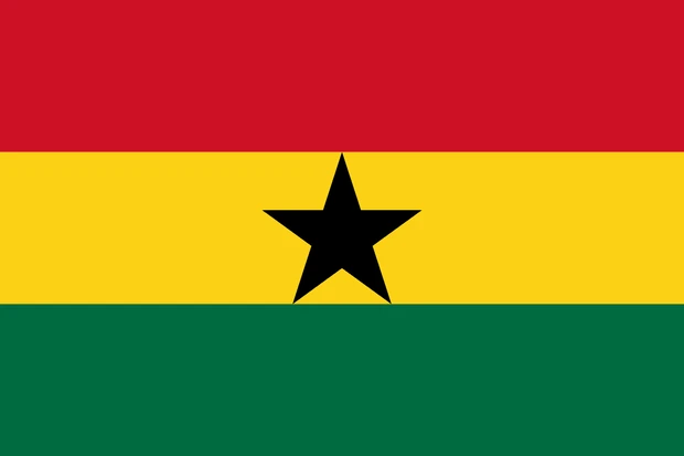 Bandiera del Ghana con tre bande orizzontali rosso, giallo e verde e una stella nera al centro