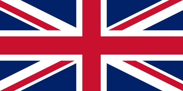 Bandiera del Regno Unito con croci sovrapposte rosse e bianche su fondo blu (Union Jack)