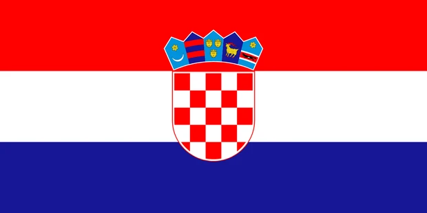 Bandiera della Croazia con tre bande orizzontali rossa, bianca e blu e lo stemma a scacchi al centro