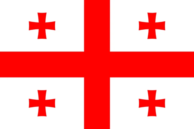 Bandiera della Georgia con una grande croce rossa centrale e quattro croci rosse più piccole su fondo bianco