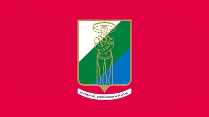Bandiera della Regione Abruzzo con stemma nei colori bianco, verde e azzurro