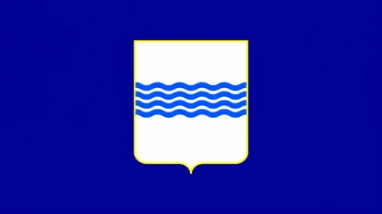 Bandiera della Regione Basilicata con stemma a quattro onde blu su sfondo bianco