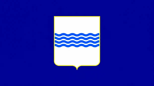 Bandiera della Regione Basilicata con stemma a quattro onde blu su sfondo bianco
