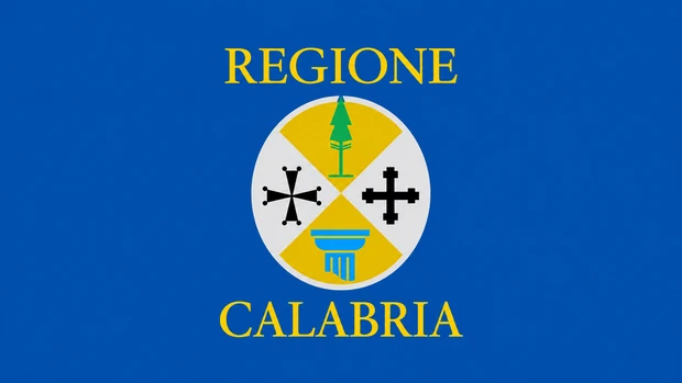 Bandiera della Regione Calabria con stemma regionale su sfondo blu