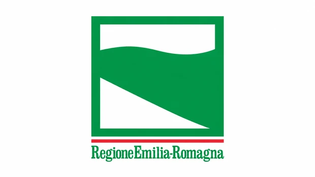 Bandiera della Regione Emilia-Romagna con profilo verde, linea rossa e nome su sfondo bianco