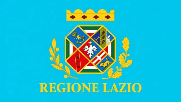 Bandiera della Regione Lazio con stemma regionale su sfondo azzurro