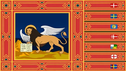 Bandiera della Regione Veneto con leone alato di San Marco su sfondo blu