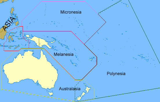Mappa dell'Oceania divisa per macroregioni.