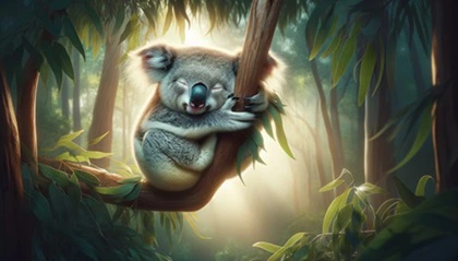 Koala addormentato su un ramo di eucalipto