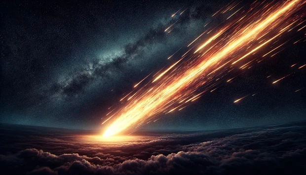Meteora che crea una scia luminosa nel cielo notturno