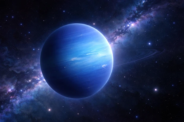 Nettuno, il pianeta più lontano dal Sole, visto nello spazio con il suo tipico colore blu intenso