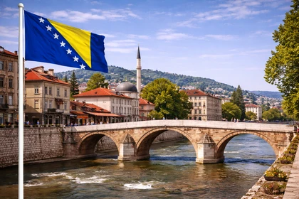 Ponte Latino sul fiume Miljacka a Sarajevo, capitale della Bosnia ed Erzegovina
