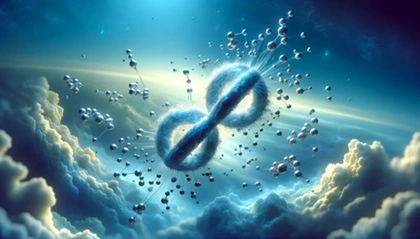 Molecole di ossigeno, rappresentate in modo simbolico su uno sfondo blu sereno, simbolo dell'aria e del cielo