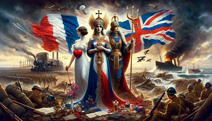Poster prima guerra mondiale rappresentante la Triplice intesa: Francia, Russia e Gran Bretagna.