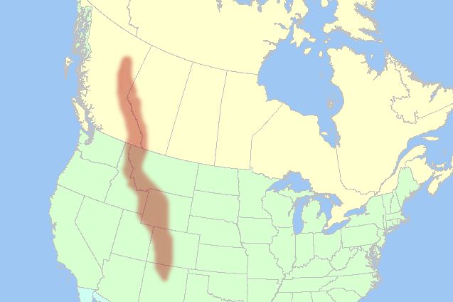 Posizione geografica delle Montagne Rocciose in Canada e Stati Uniti.