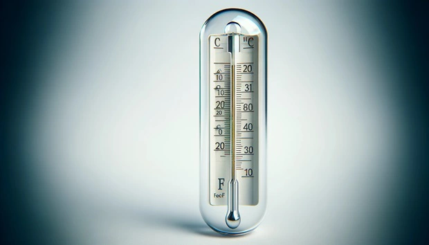 Termometro a mercurio liquido con scala Celsius e Fahrenheit