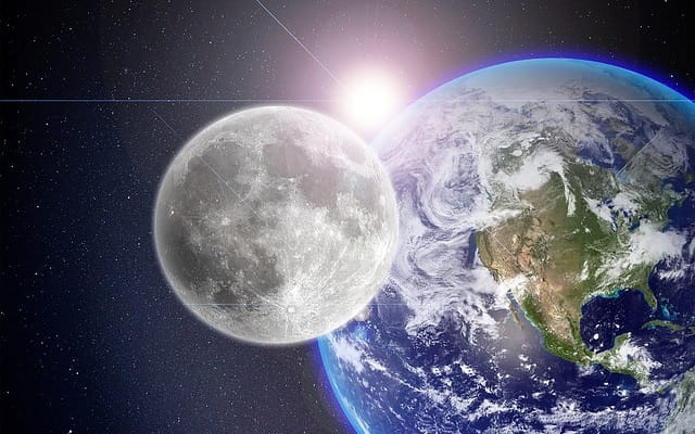 Sole Luna e Terra, spazio, stelle.