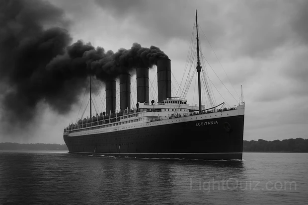 Riproduzione del transatlantico britannico RMS Lusitania in navigazione.