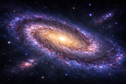 La Via Lattea, galassia a spirale barrata, con il nucleo centrale luminoso, stelle e nebulose