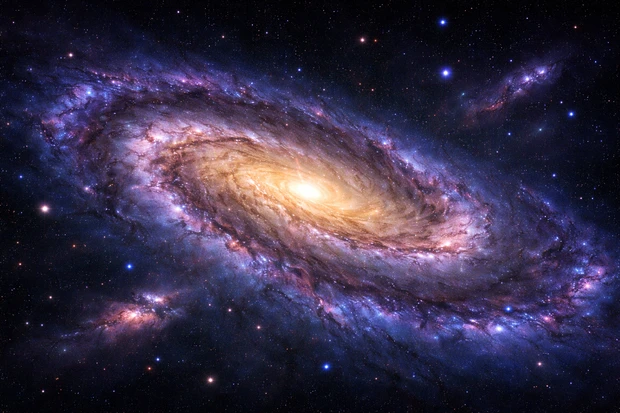 La Via Lattea, galassia a spirale barrata, con il nucleo centrale luminoso, stelle e nebulose