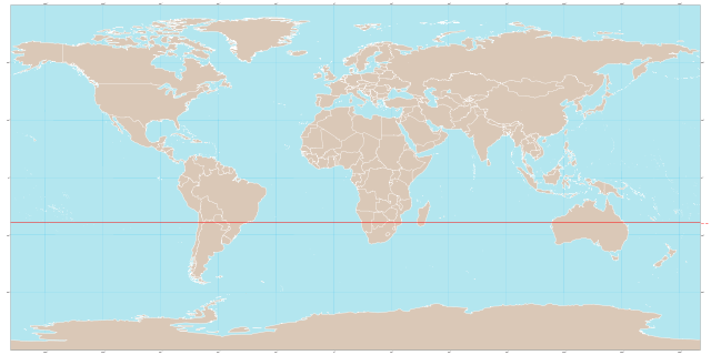 Tropico del Capiricorno sulla mappa del mondo.
