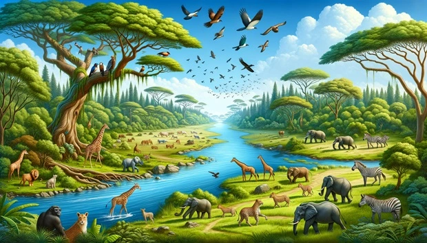 Animali in un ambiente che riflette la bellezza e la diversità della natura. Quiz di animali.